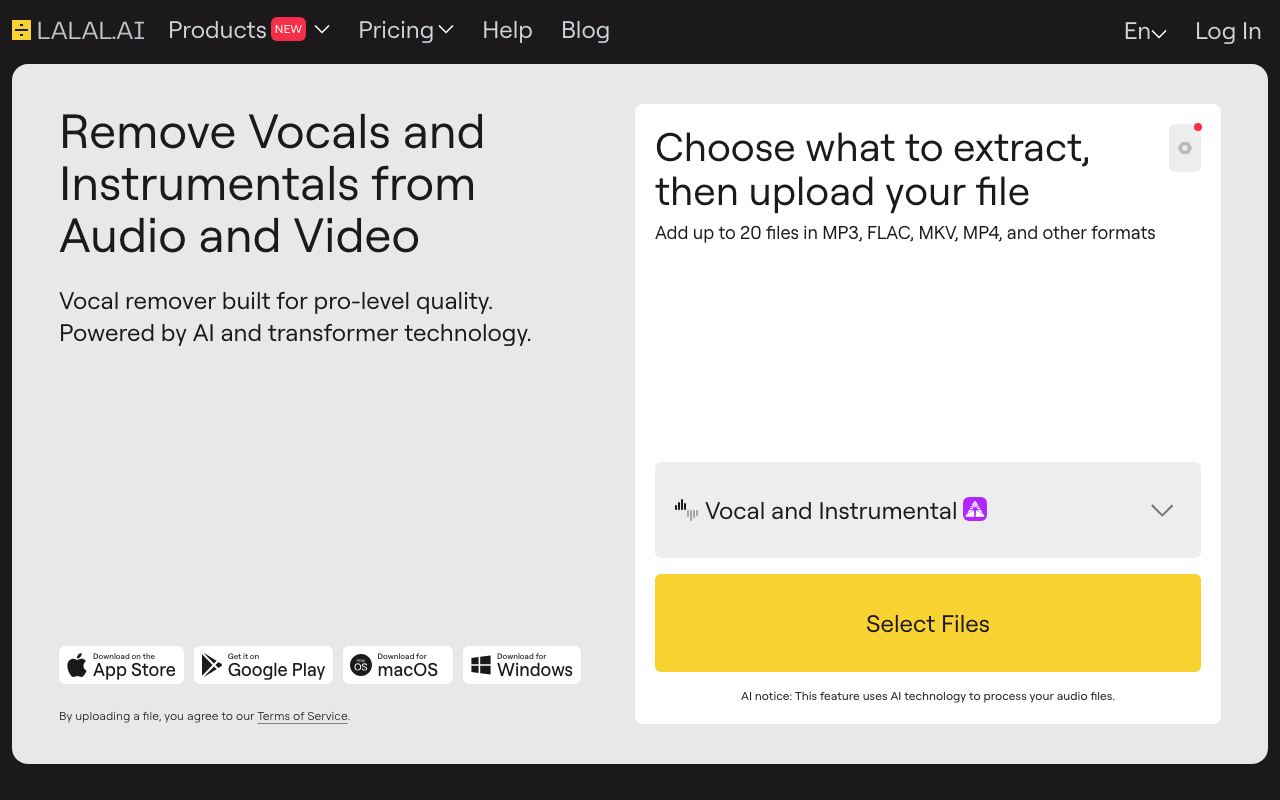 LALAL.AI screenshot