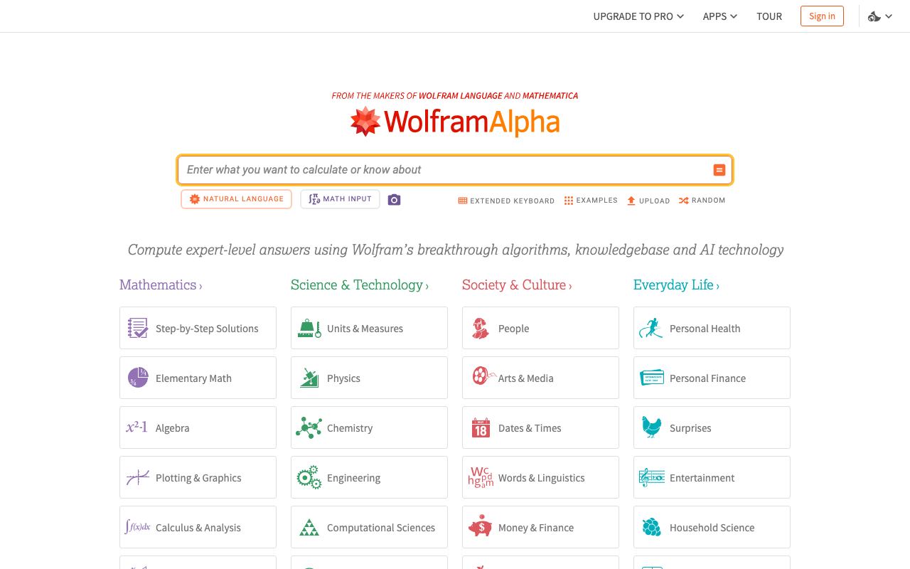 Wolfram Alpha screenshot